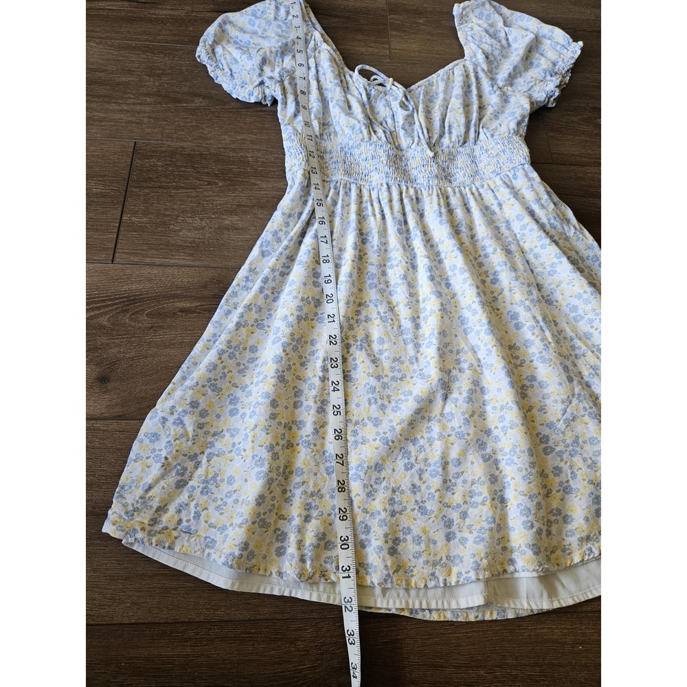 Hollister Dress Womens Large Light Blue Yellow Ditsy Floral Milkmaid Lined Mini - Picture 14 of 15